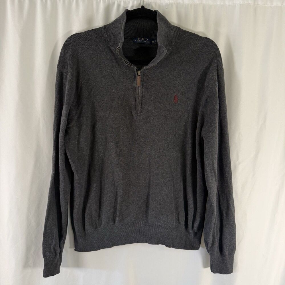 Polo Ralph Lauren Sweater Men's Medium Grey 1/4 Zip Turtleneck Pima Cotton